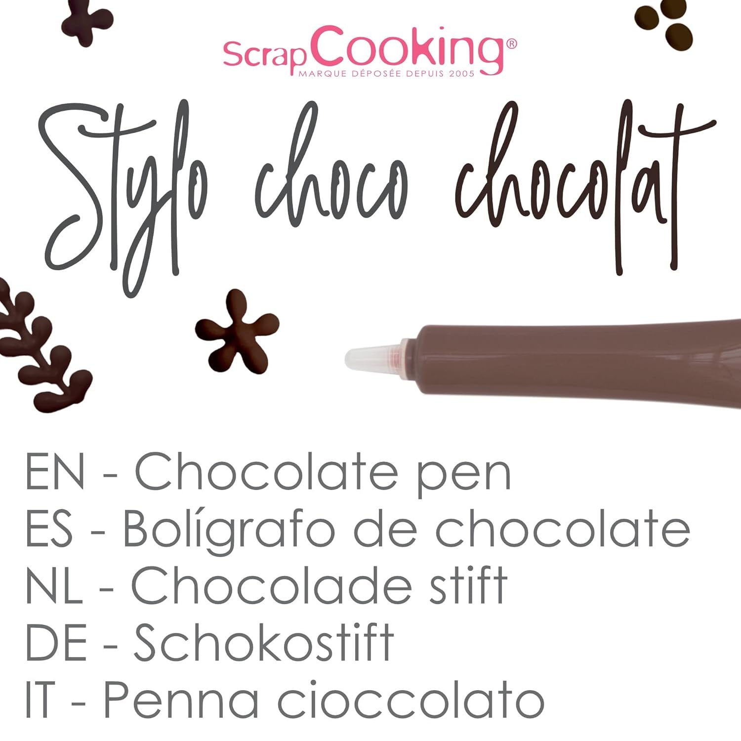 Scrapcooking - Penna al cioccolato marrone - Zucchero per scrivere al cioccolato 25 g - Penna di zucchero decorativa commestibile - Scrivere e disegnare - Etichettare fondente, glassa, torte - 6801