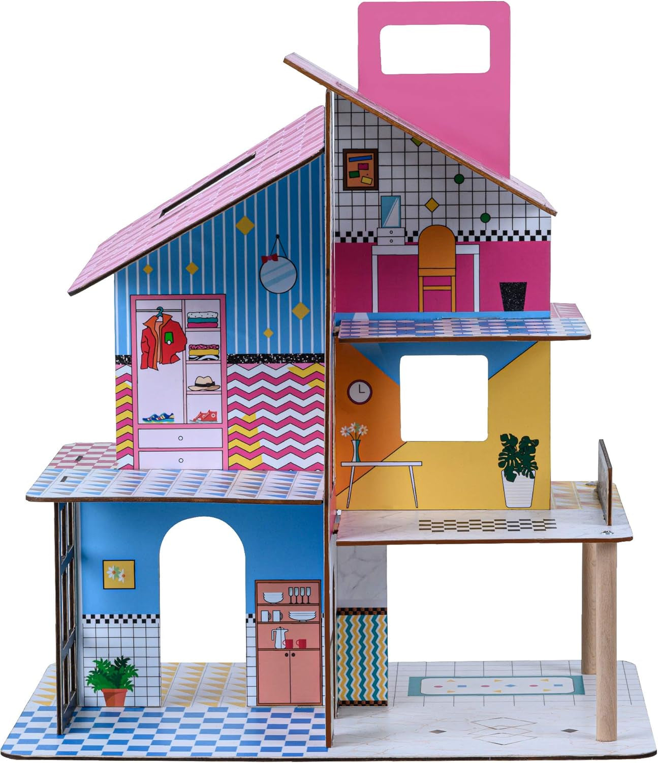 Casa delle bambole in legno per bambini Olivia's Little World 360, bambole da 3,5 pollici e 12 accessori, multicolore TD-13260C