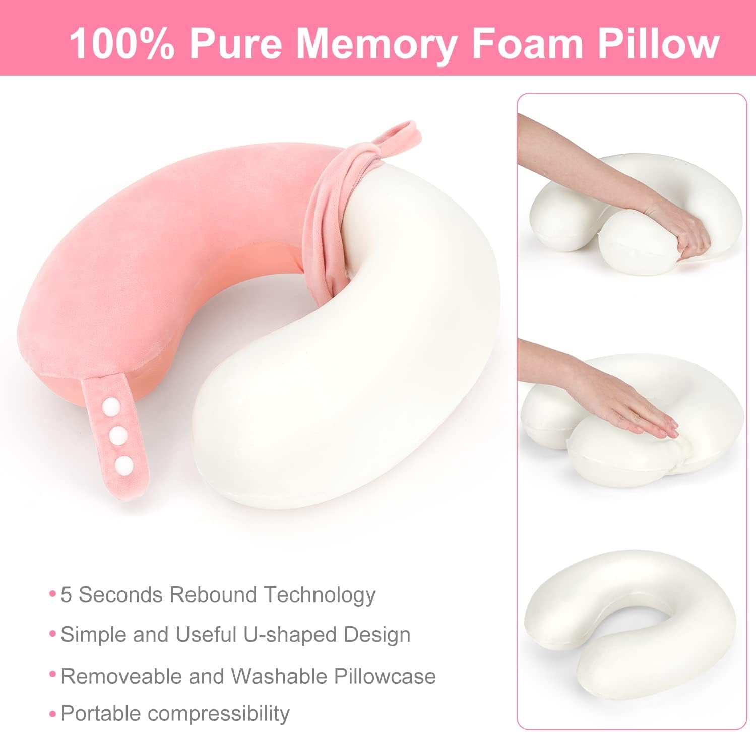 TALLGO Cuscino da Viaggio per Collo, Miglior Cuscino per Aereo in Memory Foam per Poggiatesta, Morbido Cuscino Regolabile per Aereo, Auto e Casa, Cuscini Ortopedici Cervicali Rosa Naty Shop