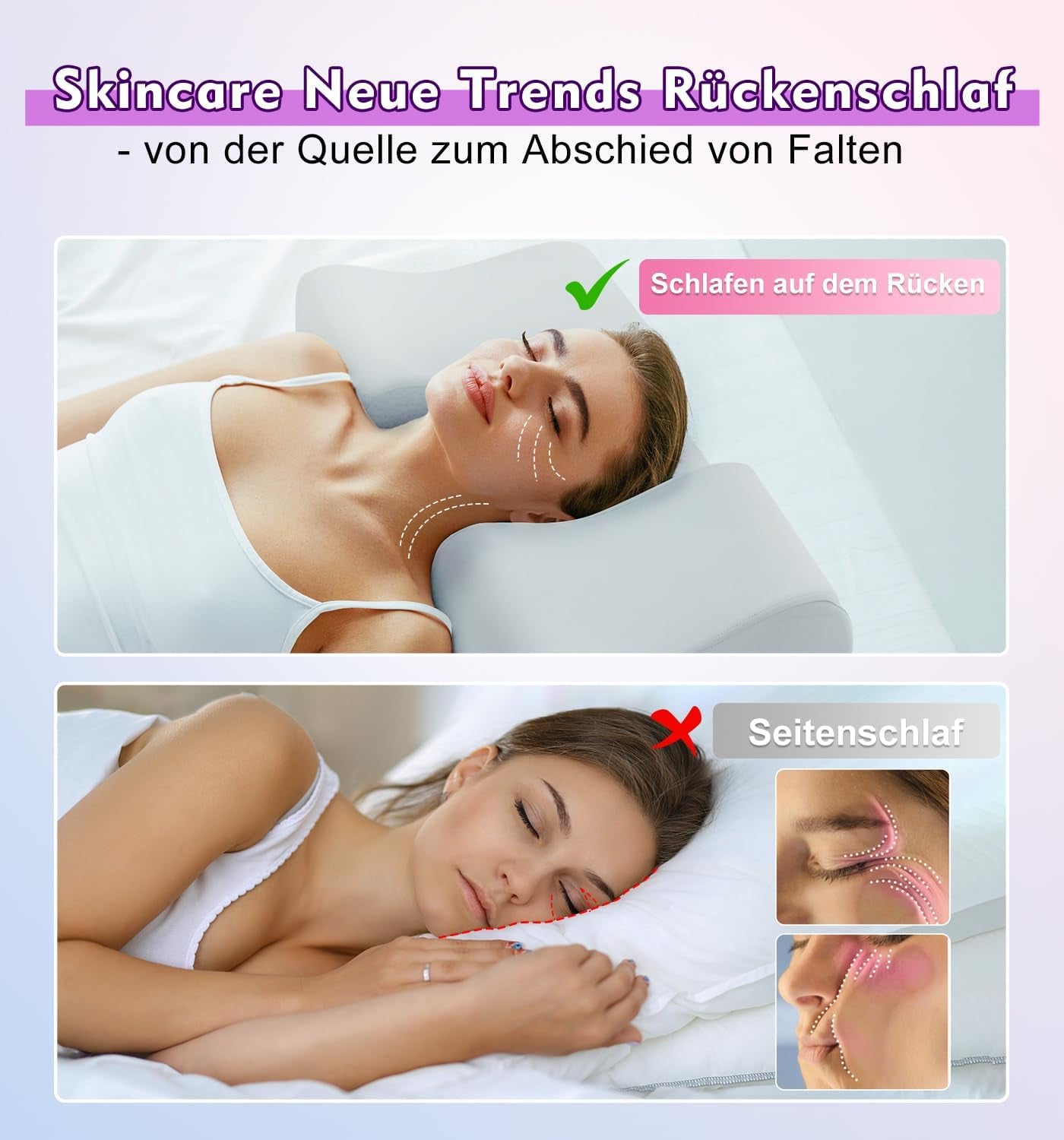 Cuscino antirughe Hydomi Cuscino di bellezza antietà 2 in 1 Cuscino di supporto per il collo ortopedico Cuscino per dolori al collo e alle spalle Cuscino in memory foam per mantenere la testa dritta Cuscini ortopedici cervicali Naty Shop