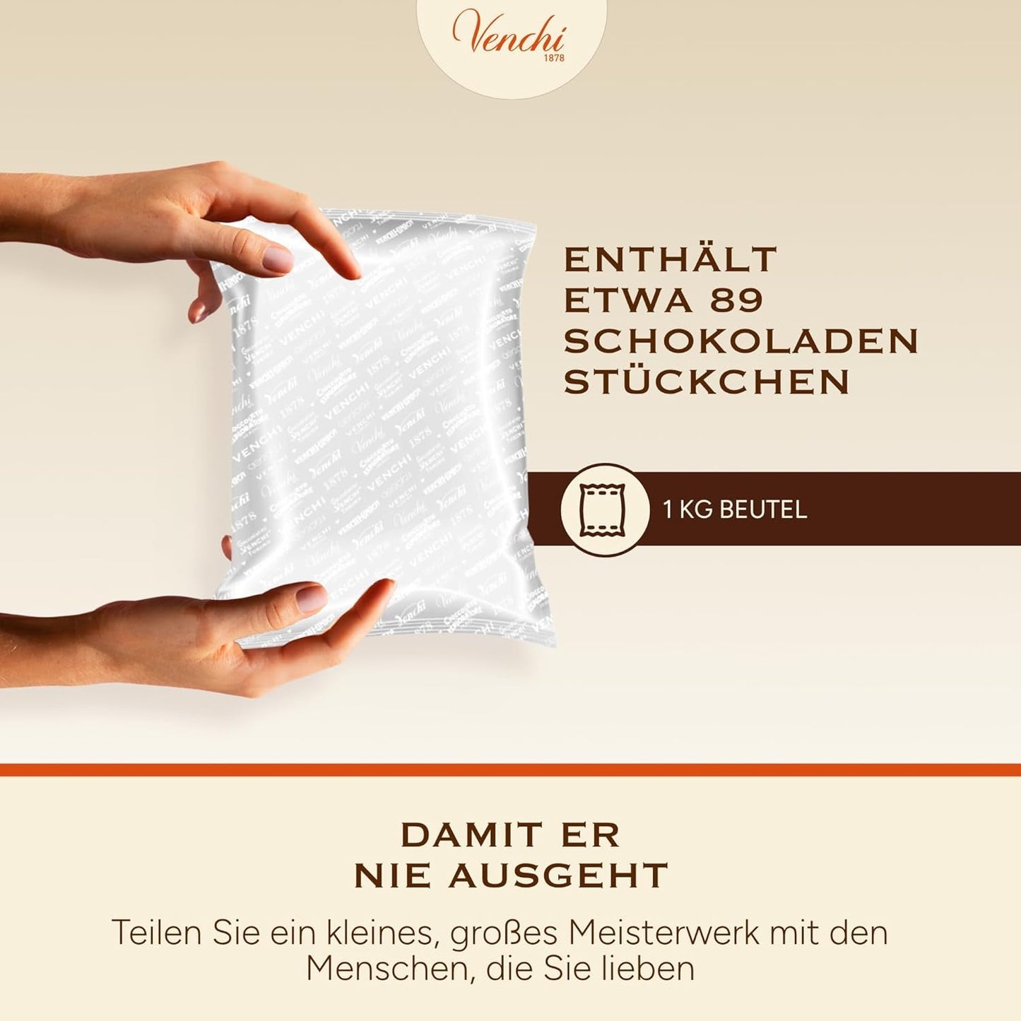 Venchi - Cremini 1878 - Cioccolato tre strati al gianduja con latte e pasta di mandorle, "Nocciola Piemonte IGP", 1 kg, senza glutine, senza coloranti e senza conservanti