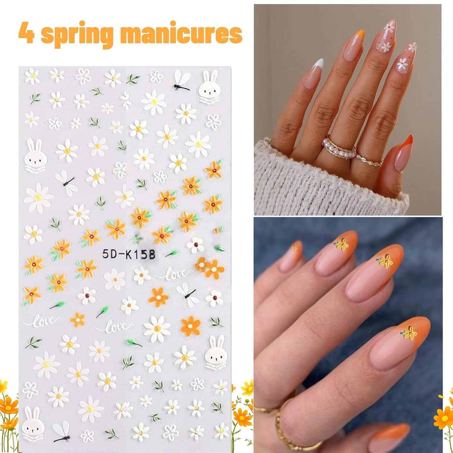 Set di adesivi per unghie per design unico, 4 accessori per nail art colorati, perfetti per gel 3D e strisce di gel UV