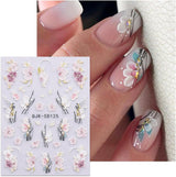 JMEOWIO 3D Nagelsticker Blumen Nail Art Sticker Selbstklebend Nagelaufkleber 5D Stereoscopico Frühling Sommer Dekoration Nageldesign Zubehör 4 Blatt