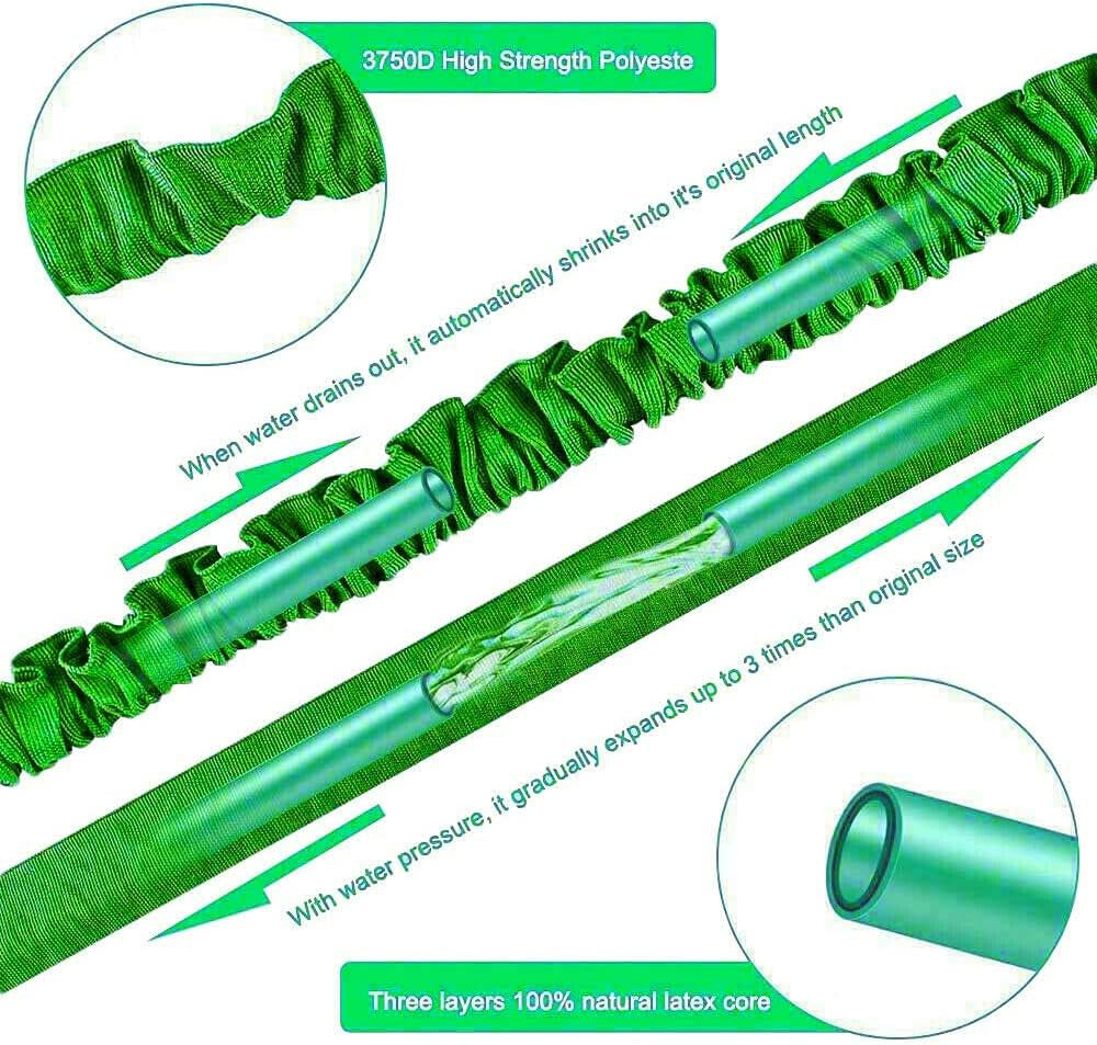 Tubo da Giardino Estensibile da 30 m, Tubo Flessibile per Acqua da 100 Piedi con Ugello a Spruzzo a 8 Getti, Tubo Flessibile Retrattile Impermeabile per Carichi Pesanti con connettori da 3/4" e 1/2" (30 m, Verde)