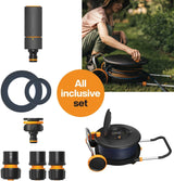 Ruota idraulica Fiskars Comfort L con ruote, set di irrigazione all-inclusive, portata totale di 31,5 m, avvolgimento automatico, tubo da giardino universale (Ø 13 mm), attacco per rubinetto universale, 1071670