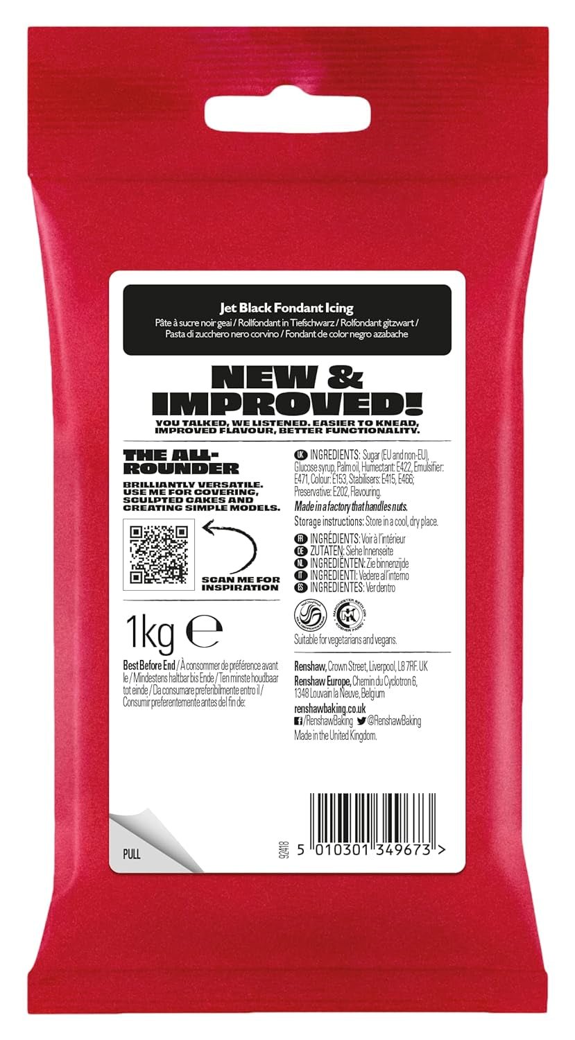 Fondente Nero 1 kg - pronto da stendere, perfetto per ricoprire e decorare torte, cupcakes e biscotti - nero - 1 kg Pasta di Zucchero Naty Shop