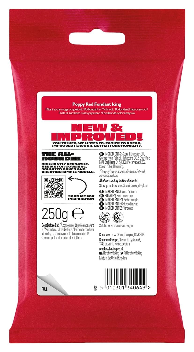 Fondente Rosso Papavero 250g - Pronto da stendere, perfetto per glassare e decorare torte, cupcakes e biscotti - Rosso Papavero - Pasta di zucchero 250g Naty Shop