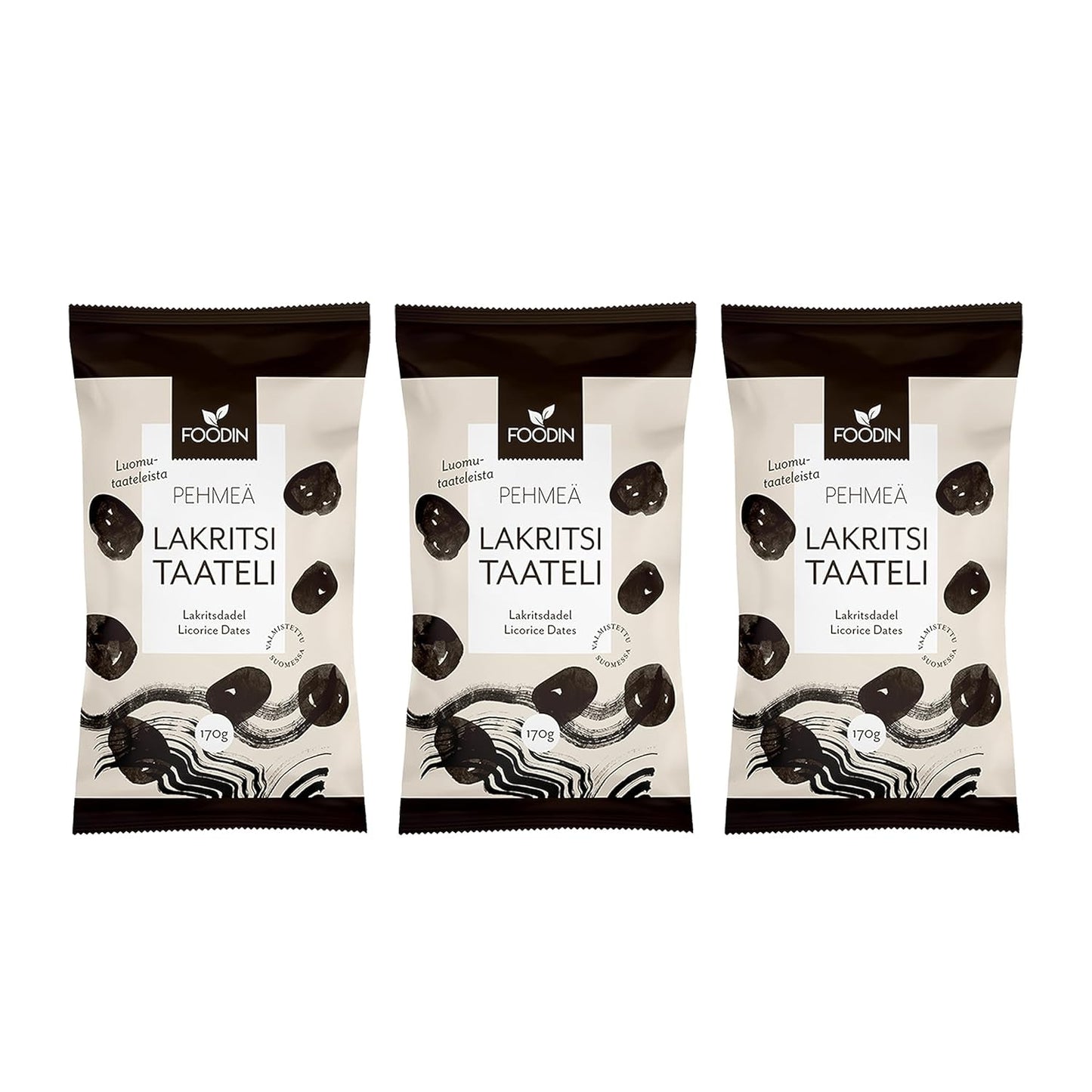 Foodin data Vegani, senza glutine, dolcetti morbidi, dolci e salutari Frutta secca con polvere di liquirizia per snack, dolci e altro - Made in Vaajakoski (3x170g) Prodotti disidratati Naty Shop Titolo predefinito