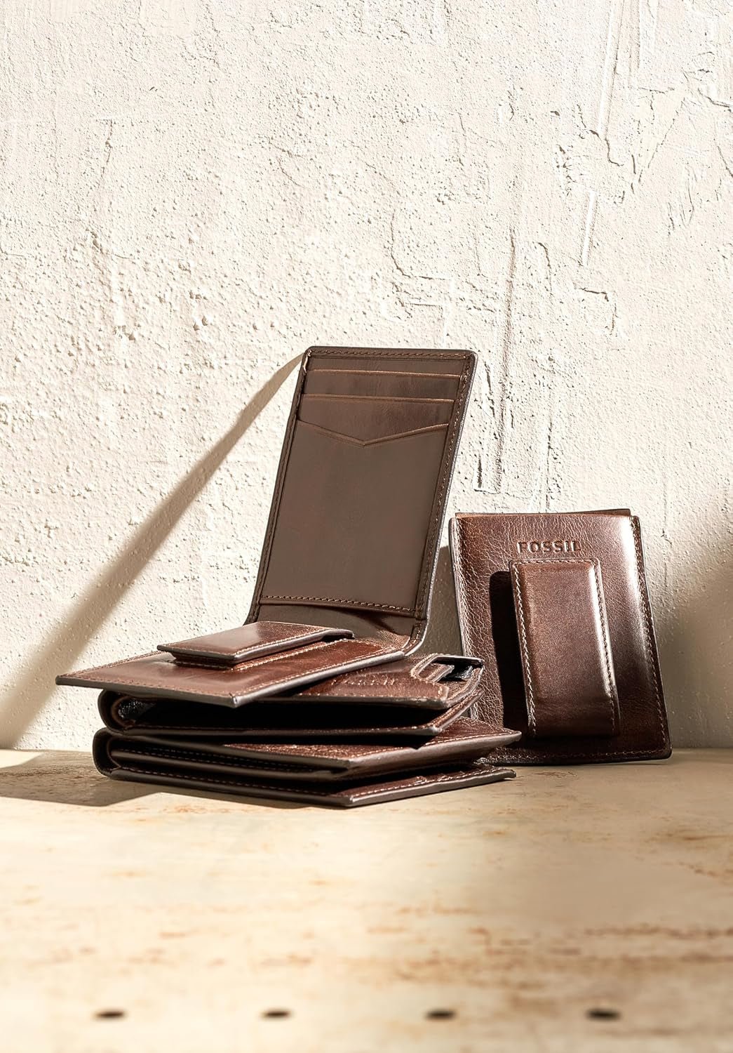Porta carte di credito magnetiche con blocco RFID in pelle Derrick da uomo Fossil Portafoglio da uomo Derrick Wallet Naty Shop