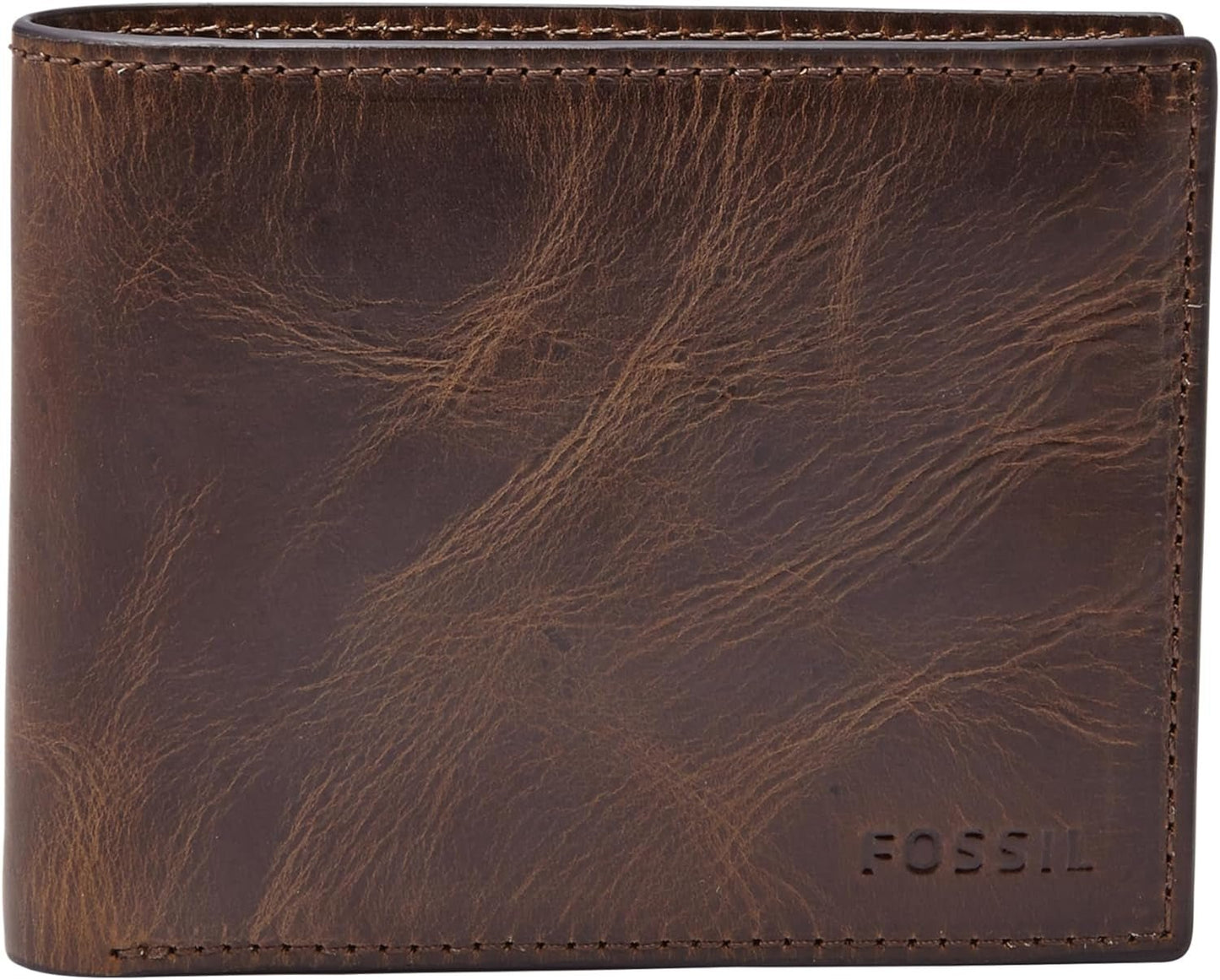 Portafoglio da uomo Fossil RFID Flip Top Accessori da viaggio Portafoglio pieghevole Naty Shop Portafoglio da uomo Marrone scuro Taglia unica
