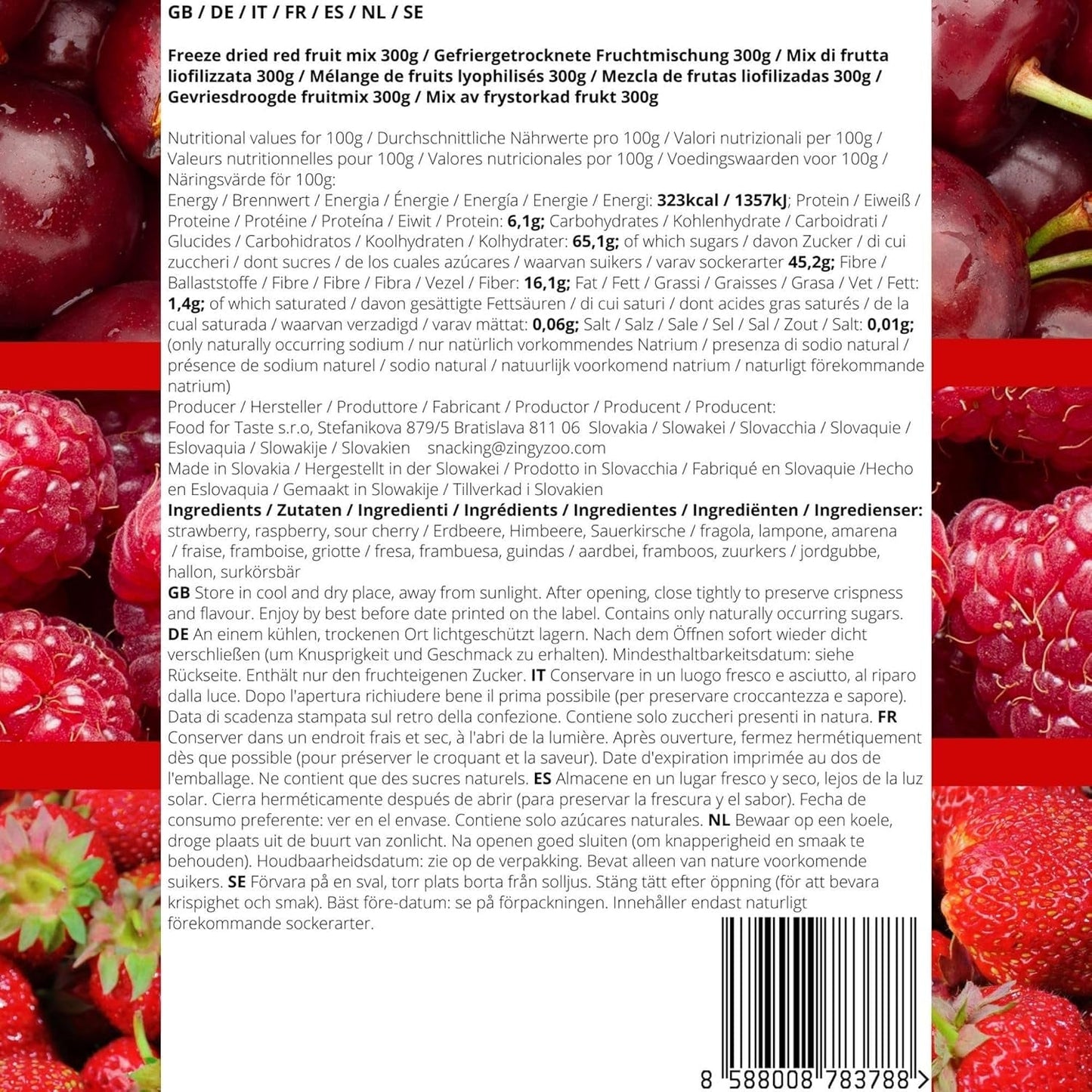 Mix di frutta rossa di frutta liofilizzata | XL 300g Mix di frutta secca fragole liofilizzate lamponi amarene | Frutta liofilizzata Fragola Lampone Amarena | ZingyZoo Prodotti disidratati Naty Shop