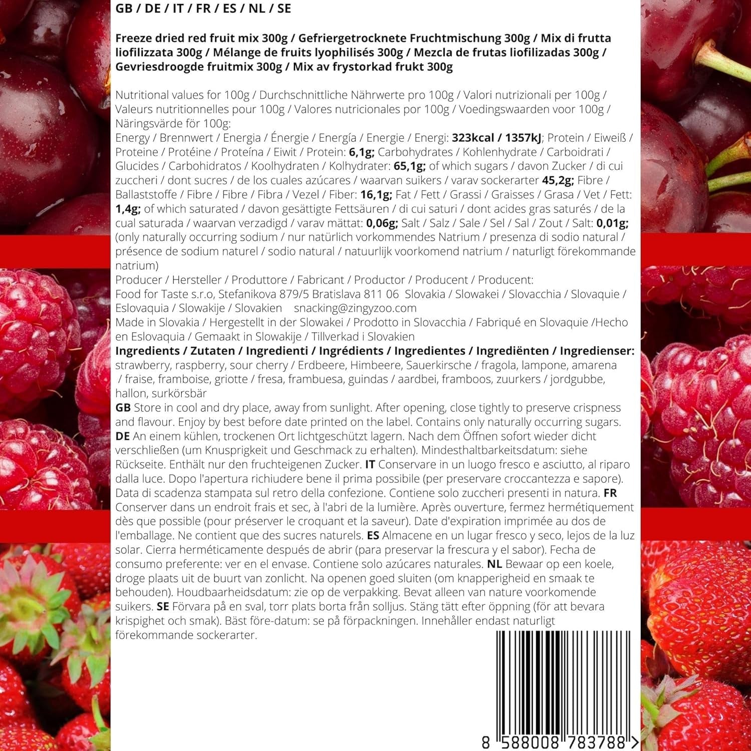 Mix di frutta rossa di frutta liofilizzata | XL 300g Mix di frutta secca fragole liofilizzate lamponi amarene | Frutta liofilizzata Fragola Lampone Amarena | ZingyZoo Prodotti disidratati Naty Shop
