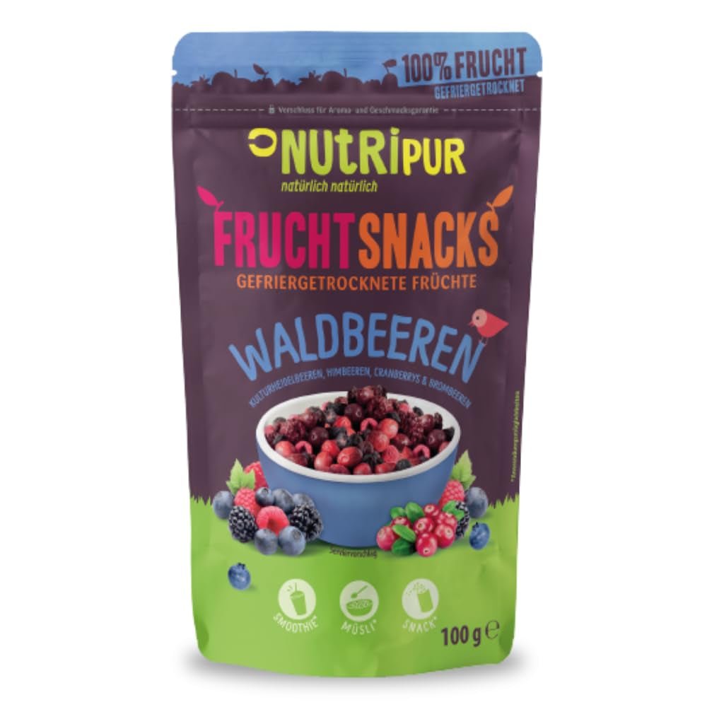 Frutti di bosco liofilizzati: 100g di more liofilizzate, mirtilli, mirtilli rossi, lamponi, non zuccherati - Frutta secca, frutta liofilizzata, frutti di bosco NutriPur Prodotti disidratati Naty Shop Titolo predefinito