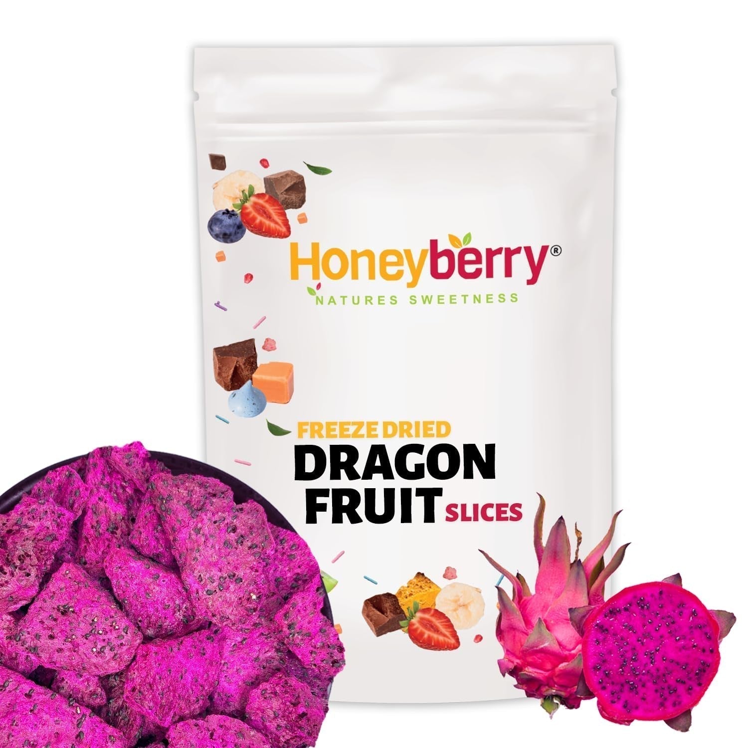 Frutto del drago liofilizzato 50g - Frutto del drago liofilizzato - Frutta secca liofilizzata - Frutto del drago essiccato a fette per cottura al forno, decorazione, snack, muesli, dessert Prodotti disidratati Il mio negozio 50G