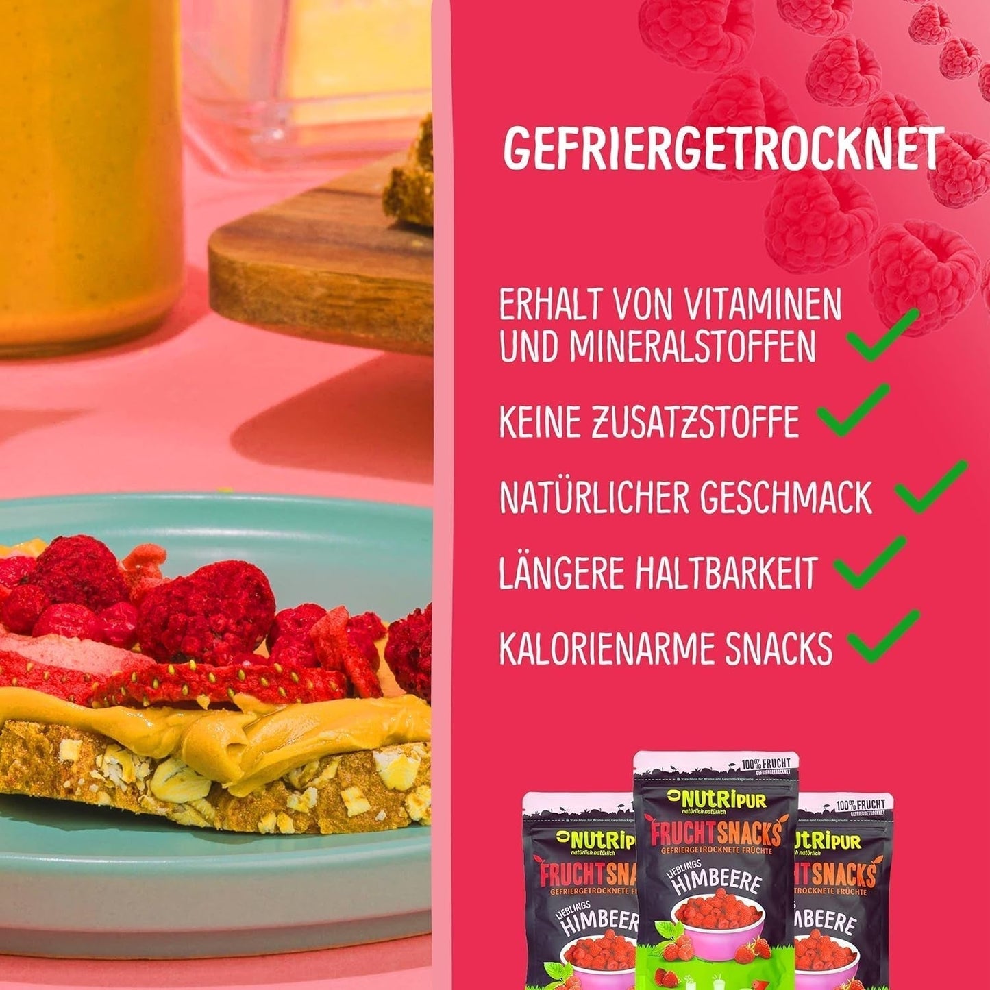 Frutta liofilizzata: 100g di lamponi liofilizzati per frullati, muesli, guarnizioni per porridge - frutti di bosco liofilizzati senza zuccheri aggiunti - frutti di bosco liofilizzati - frutta di NutriPur Prodotti disidratati Naty Shop