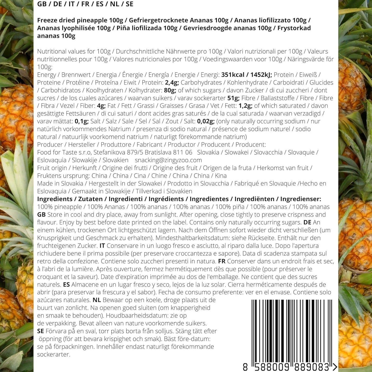 Frutta liofilizzata | Ananas Puro al 100% Frutta liofilizzata Ananas liofilizzato | Frutta liofilizzata senza zuccheri aggiunti | Ananas liofilizzato croccante - aromatico - delizioso ZingyZoo Prodotti disidratati Naty Shop