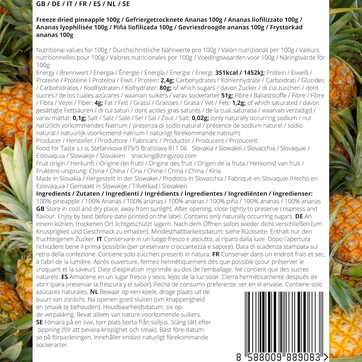 Frutta liofilizzata | Ananas Puro al 100% Frutta liofilizzata Ananas liofilizzato | Frutta liofilizzata senza zuccheri aggiunti | Ananas liofilizzato croccante - aromatico - delizioso ZingyZoo Prodotti disidratati Naty Shop