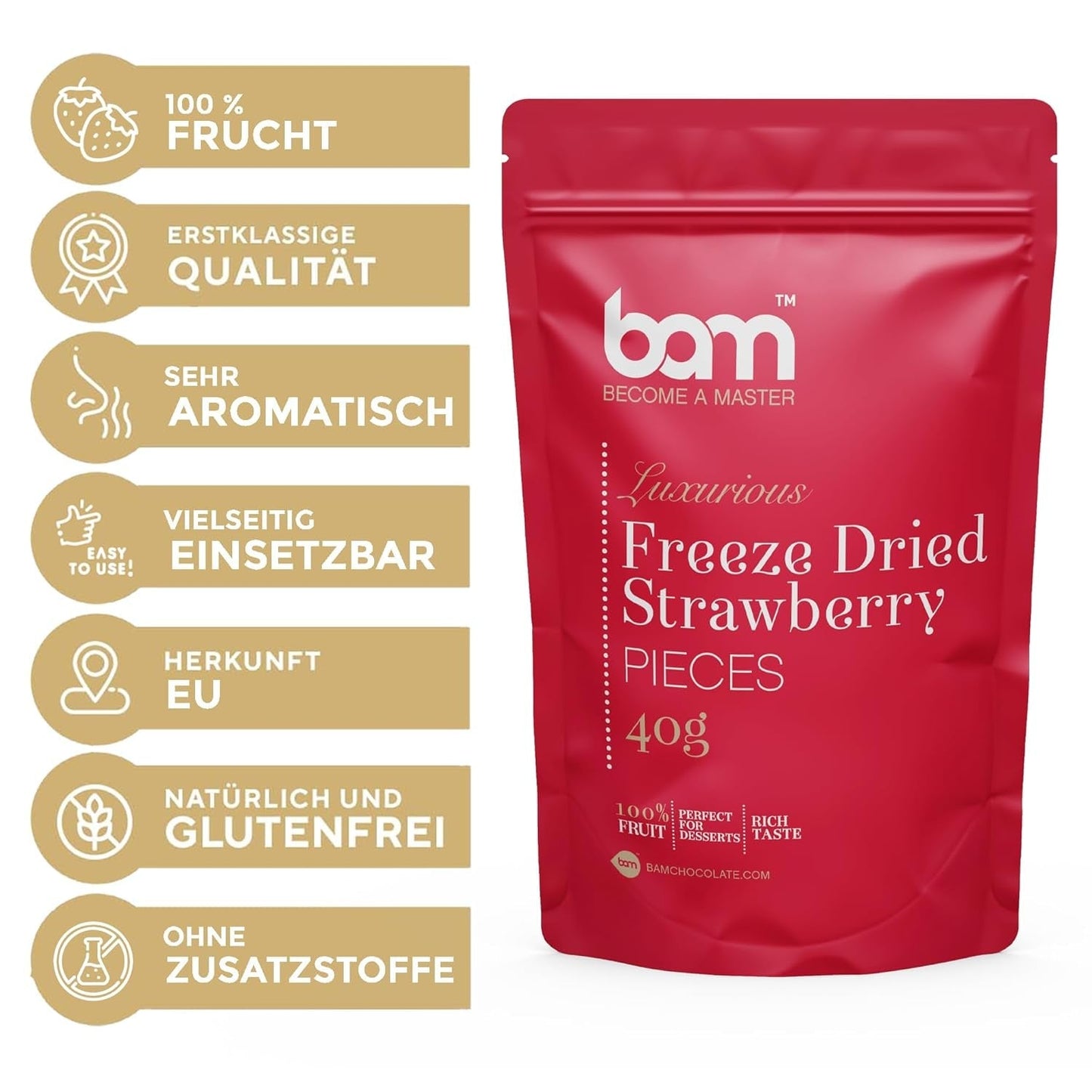 Frutta liofilizzata BAM, 40 grammi, frutta al naturale, dolci perfetti, gusto ricco (fragola) Prodotti disidratati Naty Shop