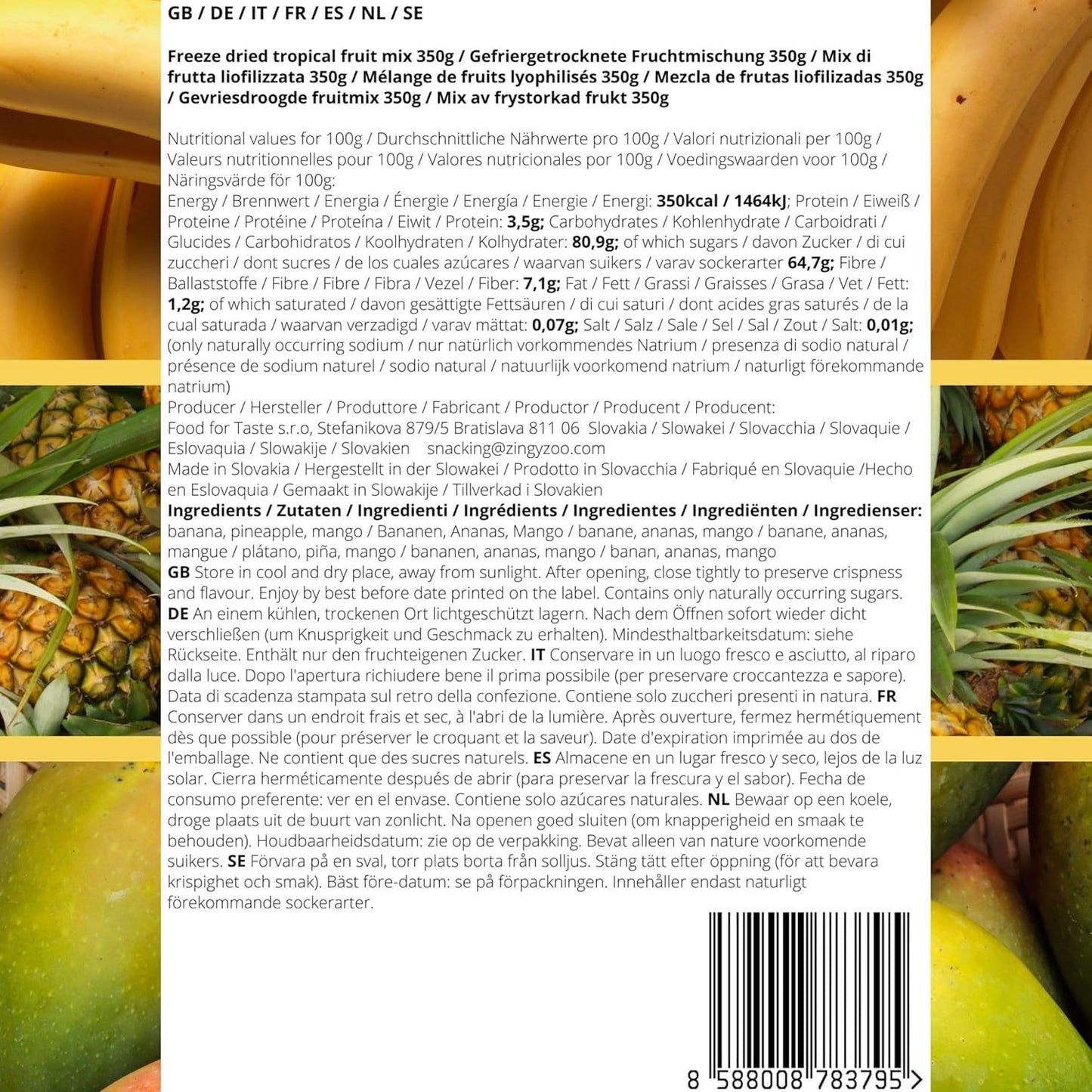 Frutta liofilizzata Mix di frutta tropicale | XL 350g Ananas liofilizzato Mango Banana Mix di frutta liofilizzata | Frutta liofilizzata Ananas Banana Mango Mix di frutta secca | ZingyZoo Prodotti disidratati Naty Shop
