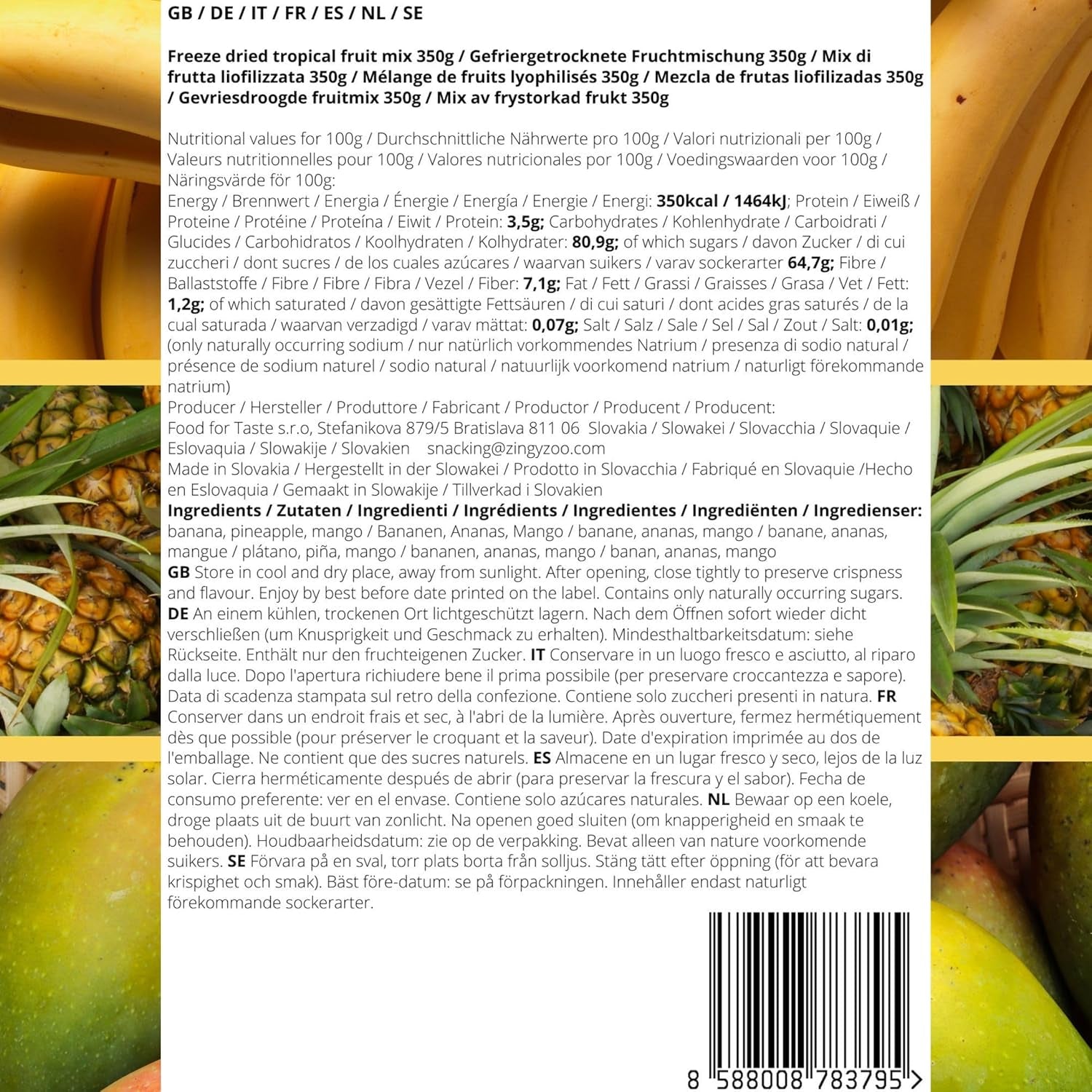 Frutta liofilizzata Mix di frutta tropicale | XL 350g Ananas liofilizzato Mango Banana Mix di frutta liofilizzata | Frutta liofilizzata Ananas Banana Mango Mix di frutta secca | ZingyZoo Prodotti disidratati Naty Shop