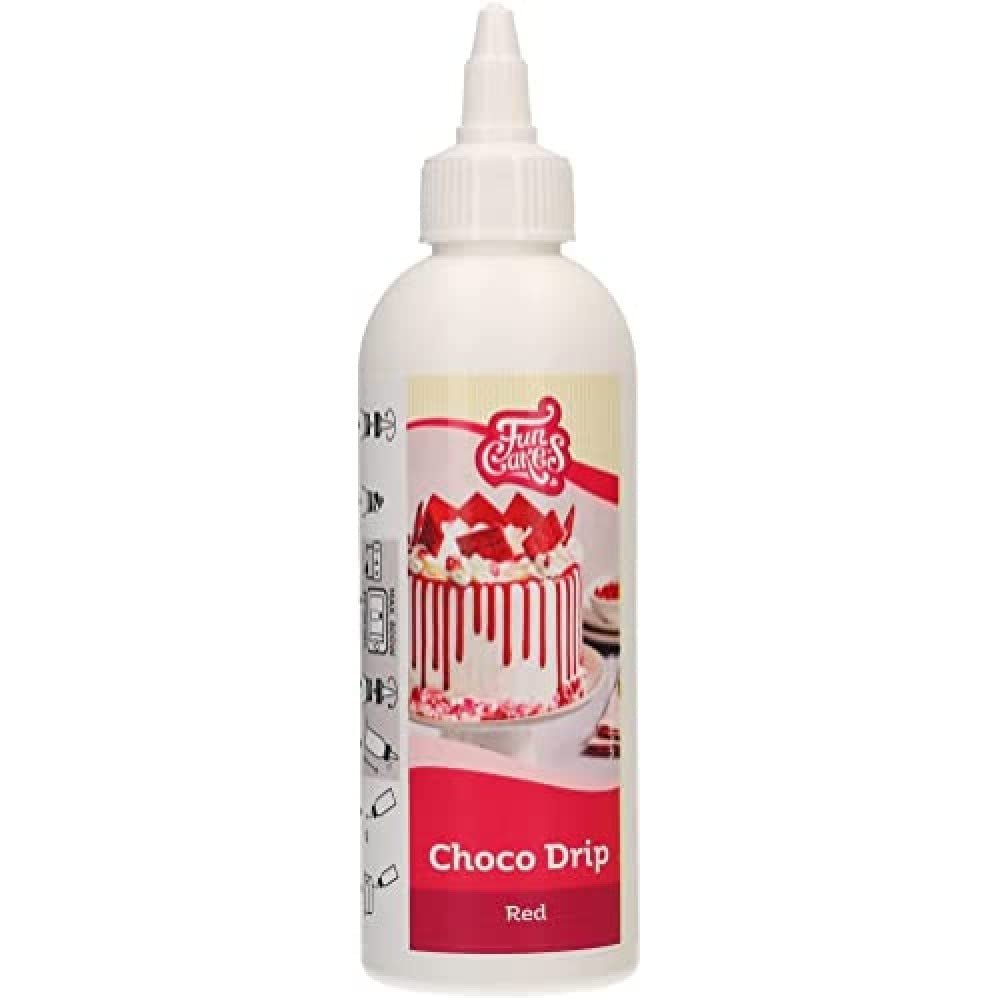 FunCakes Choco Drip Red: Sapore delizioso, Facile da usare, Perfetto per le drip cake, Gusto al cioccolato. Confezione richiudibile 180 g. Titolo predefinito della pasta di zucchero Naty Shop
