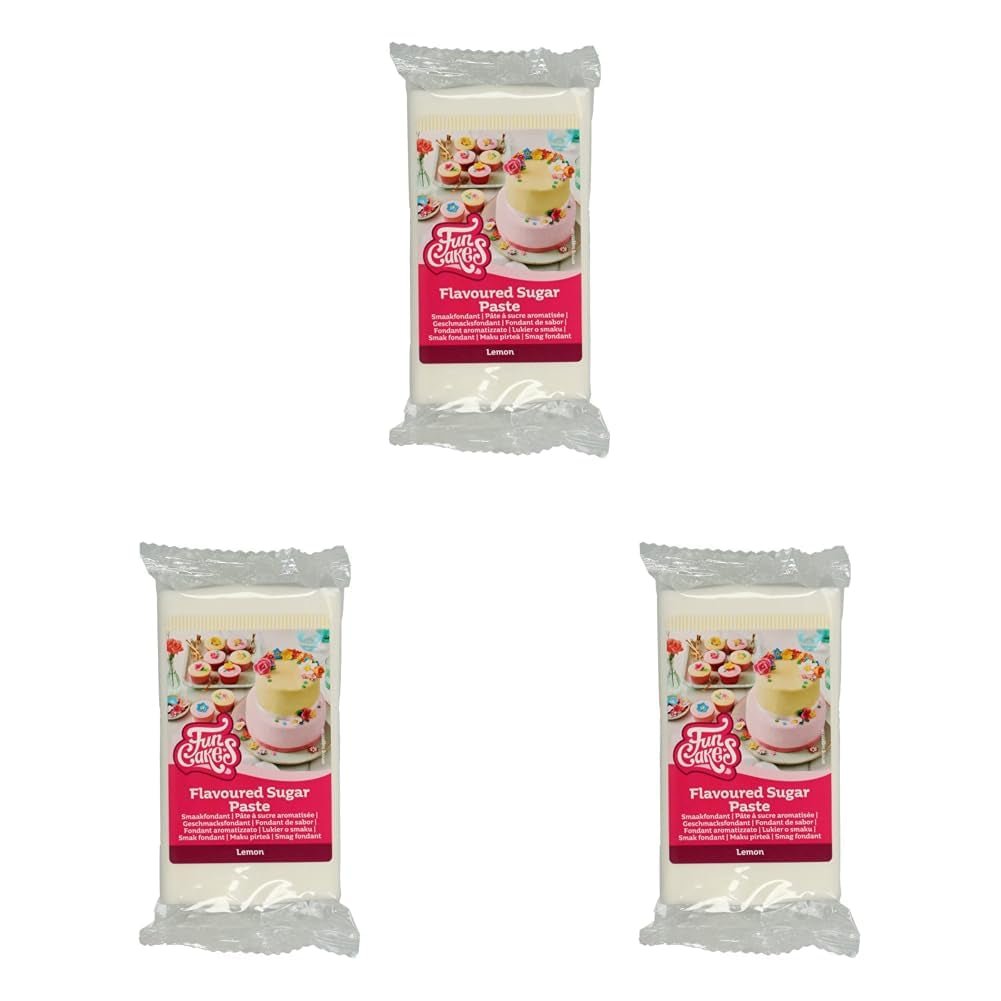 Fondant al gusto di limone FunCakes: gusto delizioso, consistenza morbida, facile da spalmare, fondente arrotolato, perfetto per torte, cupcake e biscotti. Halal, kosher e senza glutine. 250 g (confezione da 3) Pasta di zucchero Naty Shop 250 G (confezione da 3) Limone