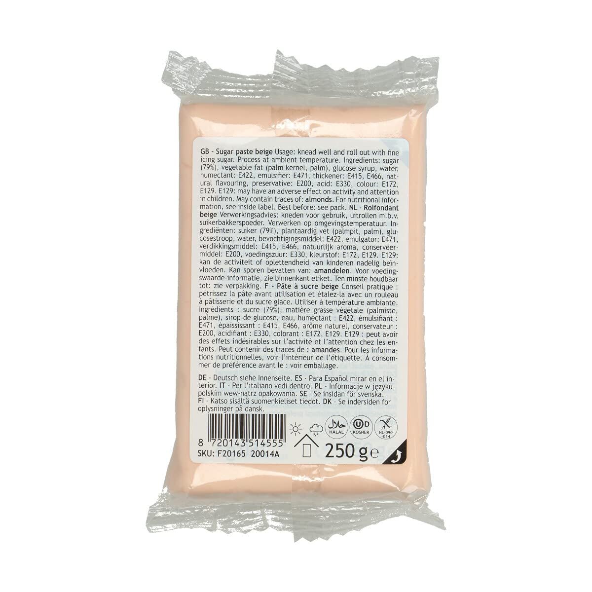 FunCakes Fondant Arrotolato Beige Naturale: Facile da Usare, Liscio, Flessibile, Morbido e Piegabile, Perfetto per Decorare Torte, Halal, Kosher e Senza Glutine, 250g di Pasta di Zucchero Naty Shop
