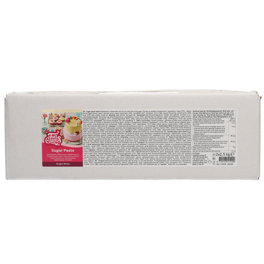 FunCakes Roll Fondant Bright White: facile da usare, liscio, flessibile, morbido e plasmabile, perfetto per decorare torte halal, kosher e senza glutine. Pasta di zucchero da 5 kg (2 Ã- 2,5 kg) Naty Shop Default Title