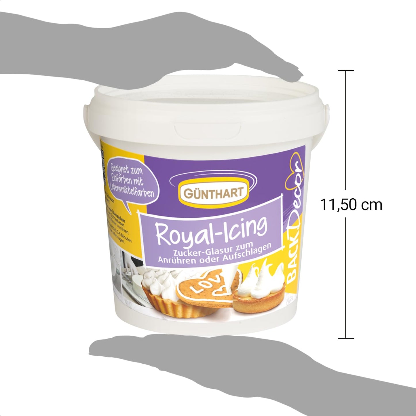 Secchiello per glassa reale Günthart BackDecor con polvere da 300 g per decorare dolci o come rivestimento, 1 confezione (300 g) di pasta di zucchero Naty Shop