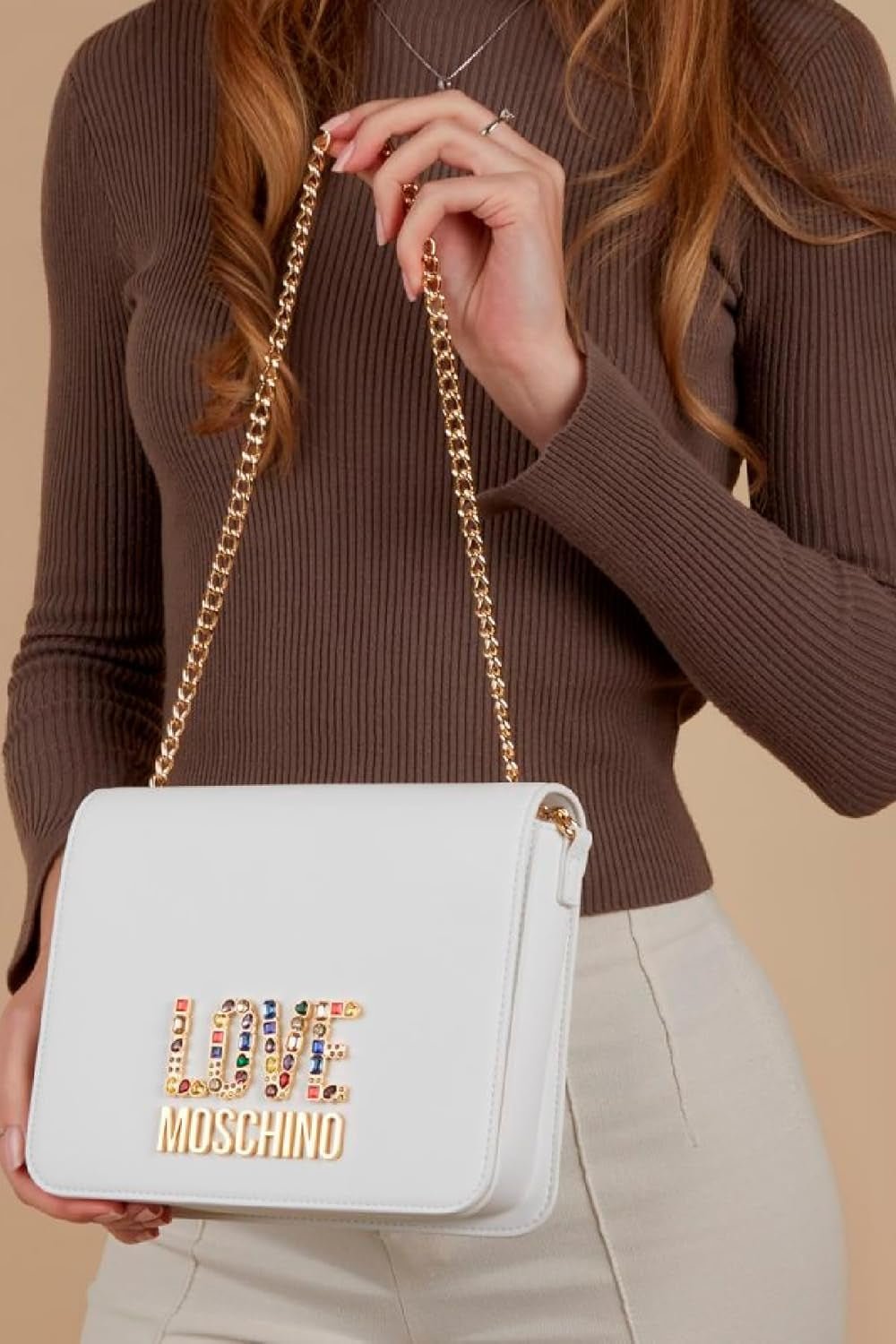 Love Moschino Borsa a spalla da donna, Borsa a spalla bianca, Bianco Naty Shop Borse da donna