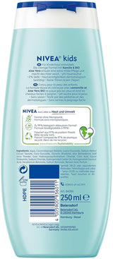 Gel doccia, shampoo e balsamo NIVEA KIDS 3in1, cura e pulizia per bambini al magico profumo di mela, cura extra delicata e senza sapone per i capelli e la pelle dei bambini (250 ml) Bambini - Bagno e cura della pelle Naty Shop