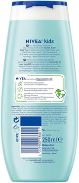 Gel doccia, shampoo e balsamo NIVEA KIDS 3in1, cura e pulizia per bambini al magico profumo di mela, cura extra delicata e senza sapone per i capelli e la pelle dei bambini (250 ml) Bambini - Bagno e cura della pelle Naty Shop