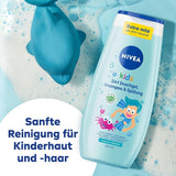 Gel doccia, shampoo e balsamo NIVEA KIDS 3in1, cura e pulizia per bambini al magico profumo di mela, cura extra delicata e senza sapone per i capelli e la pelle dei bambini (250 ml) Bambini - Bagno e cura della pelle Naty Shop