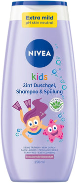 Gel doccia, shampoo e balsamo NIVEA KIDS 3in1, cura e pulizia per bambini con un magico profumo di mela, cura extra delicata e senza sapone per i capelli e la pelle dei bambini (250 ml) Bambini - Bagno e cura della pelle Naty Shop 250ml