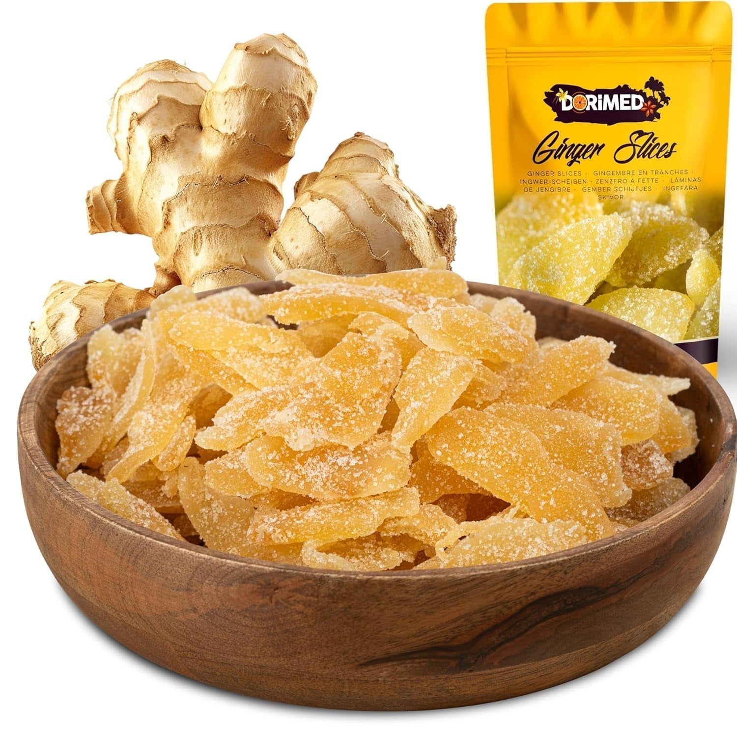 Zenzero candito a pezzi 1 kg | Frutta secca disidratata Fette di zenzero glassate | Zenzero candito a fette | Foglie secche zuccherate | IDEALE per ricette | Vegetariani e vegani. Prodotti disidratati Naty Shop Titolo predefinito
