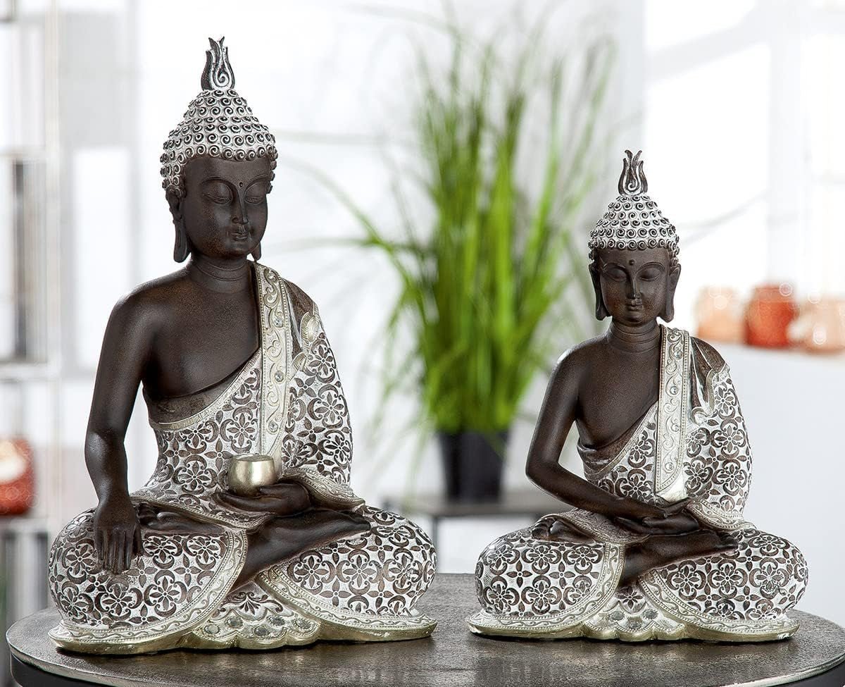 GILDE Scultura decorativa Buddha seduto - Meditazione - marrone/bianco - Altezza 29 cm Statue e sculture Naty Shop