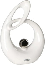 GILDE Scultura decorativa in ceramica Vita - figura bianca smaltata bianco/argento con palla argento - altezza 22 cm Statue e sculture Naty Shop