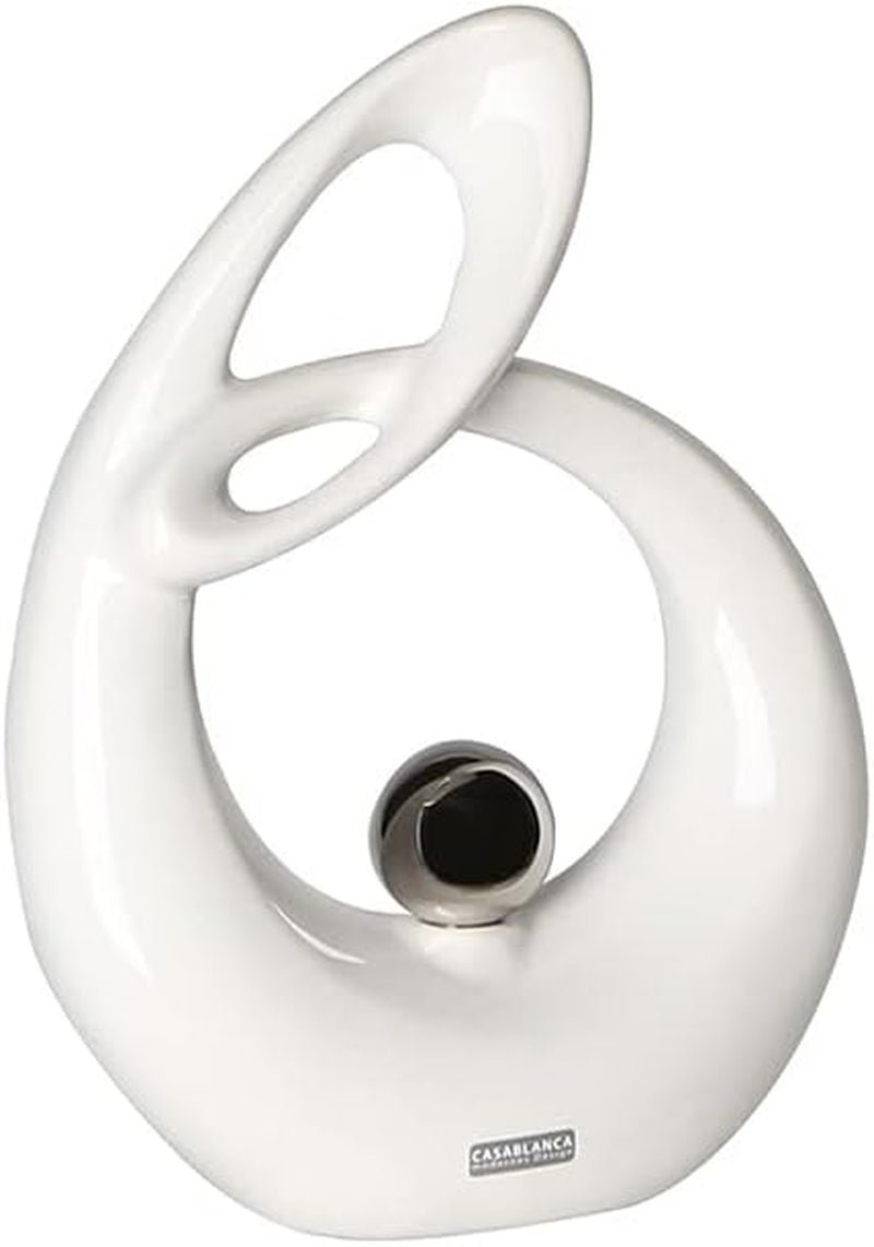 GILDE Scultura decorativa in ceramica Vita - figura bianca smaltata bianco/argento con palla argento - altezza 22 cm Statue e sculture Naty Shop