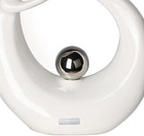 GILDE Scultura decorativa in ceramica Vita - figura bianca smaltata bianco/argento con palla argento - altezza 22 cm Statue e sculture Naty Shop