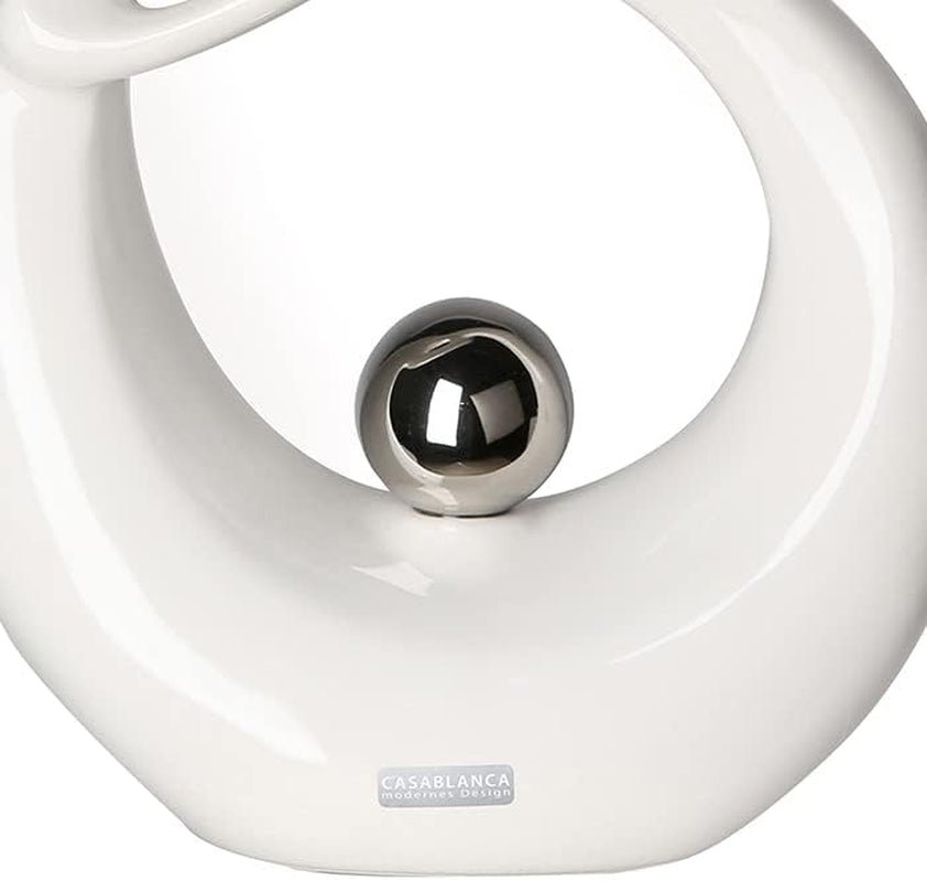 GILDE Scultura decorativa in ceramica Vita - figura bianca smaltata bianco/argento con palla argento - altezza 22 cm Statue e sculture Naty Shop