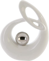 GILDE Scultura decorativa in ceramica Vita - figura bianca smaltata bianco/argento con palla argento - altezza 22 cm Statuette e sculture Naty Shop Titolo predefinito