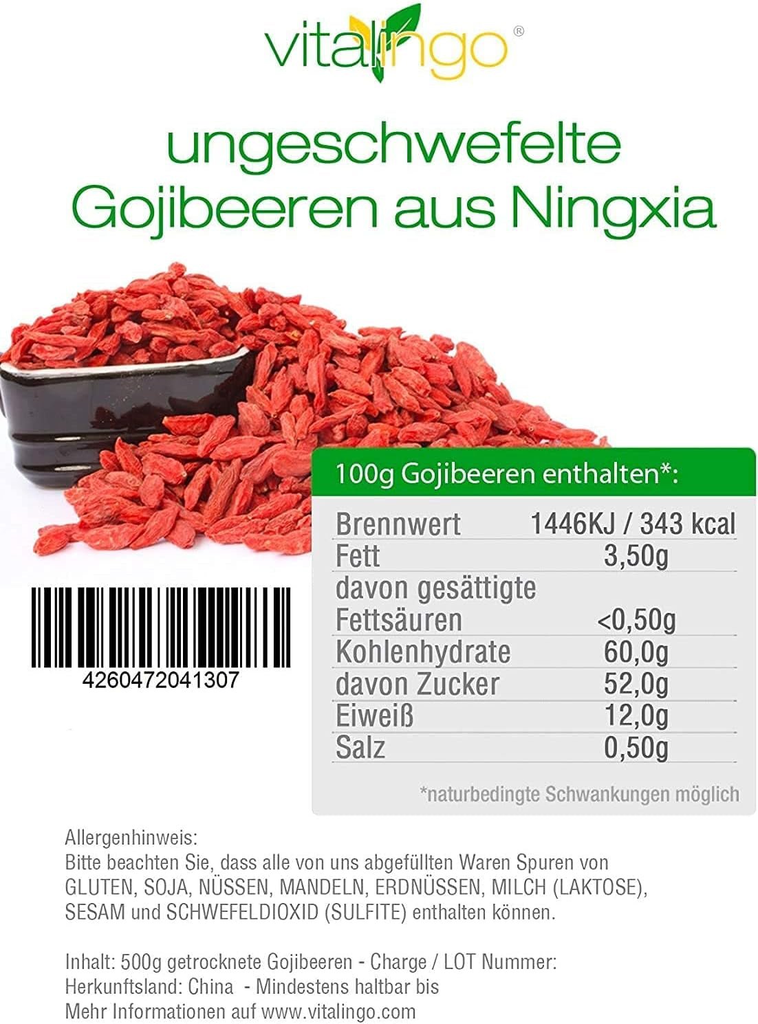 Bacche di Goji - 1 kg di bacche di goji essiccate e non solforate provenienti da una delle migliori regioni di coltivazione al mondo, Ningxia Cina Prodotti secchi Naty Shop