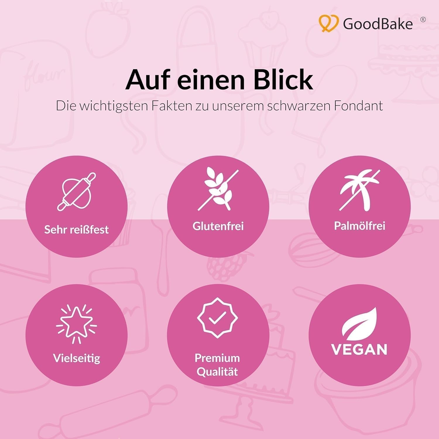 GoodBake fondente nero 500g, fondente arrotolato per rivestire, modellare, decorare torte, figure, fiori di zucchero e altro, senza olio di palma, vegano, senza glutine Pasta di zucchero Naty Shop