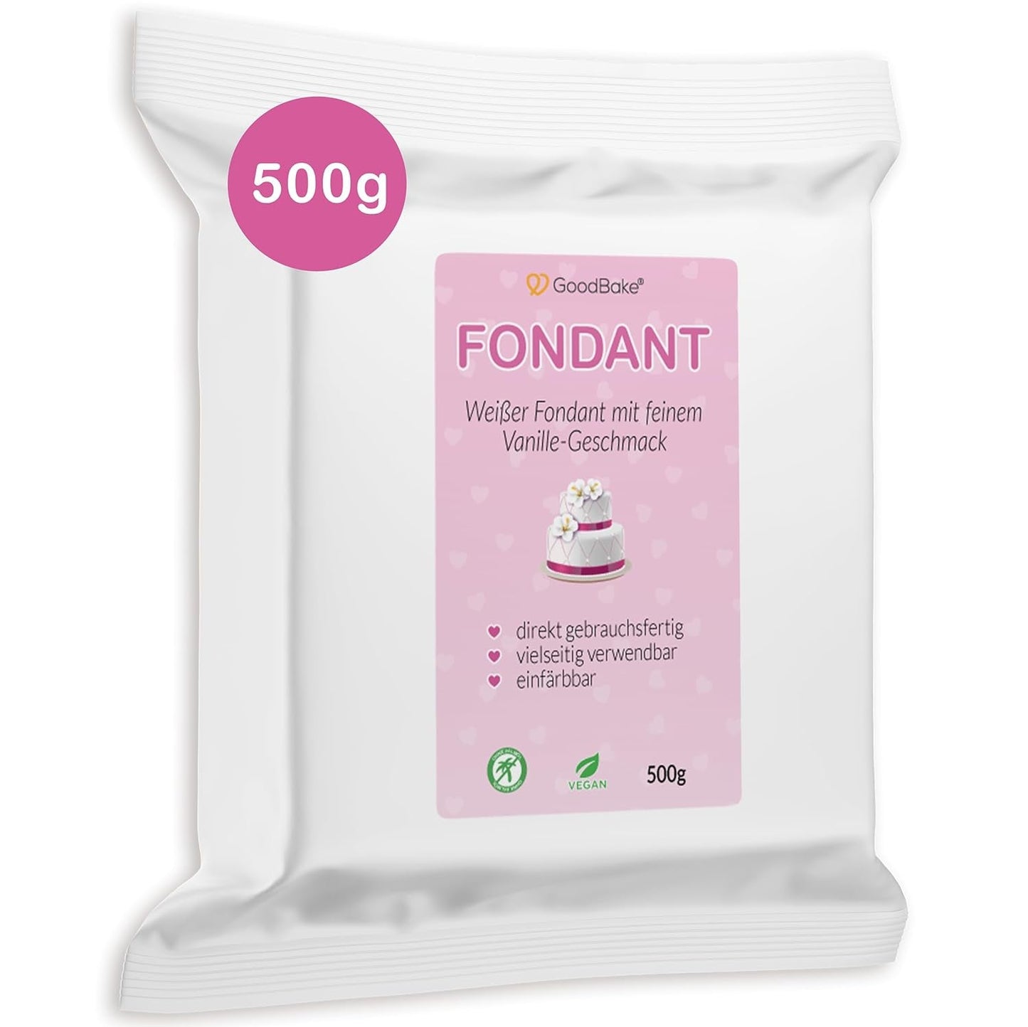 GoodBake fondente nero 500g, fondente arrotolato per rivestire, modellare, decorare torte, figure, fiori di zucchero e altro, senza olio di palma, vegano, senza glutine Naty Shop Pasta di zucchero bianca