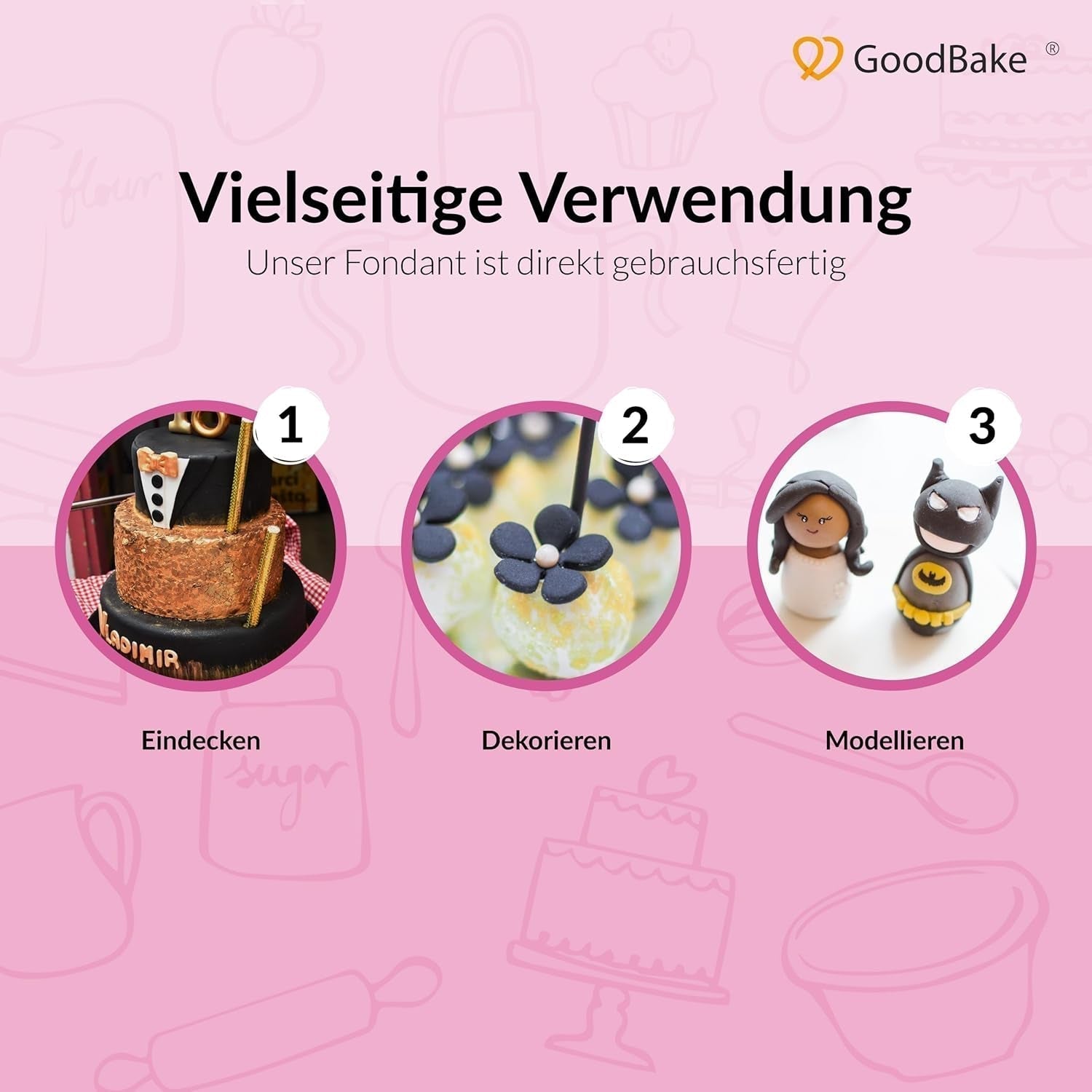 GoodBake fondente nero 500g, fondente arrotolato per rivestire, modellare, decorare torte, figure, fiori di zucchero e altro, senza olio di palma, vegano, senza glutine Pasta di zucchero Naty Shop