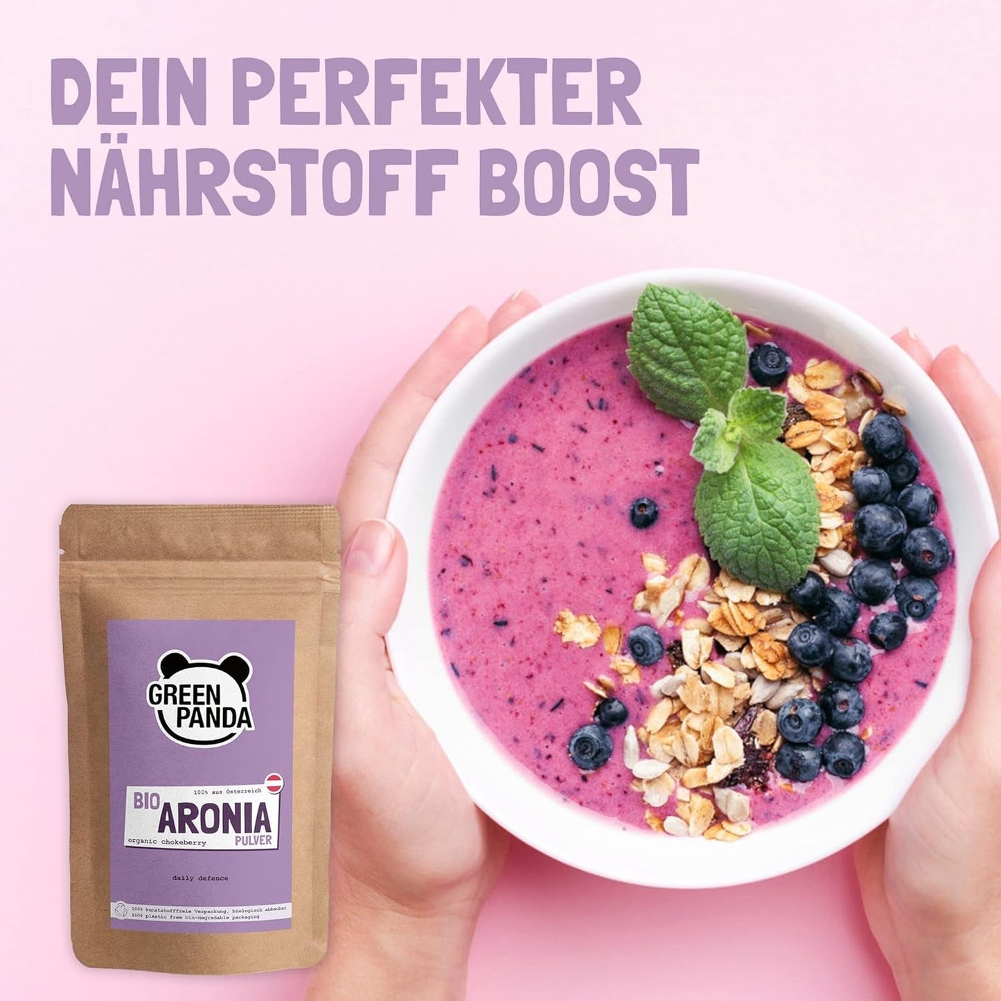 GREEN PANDA® polvere di aronia biologica dall'Austria | Aronia essiccata finemente macinata | Aronia biologica senza additivi | alternativa regionale alla polvere di acai e alle bacche di goji | 500g di prodotti disidratati Naty Shop