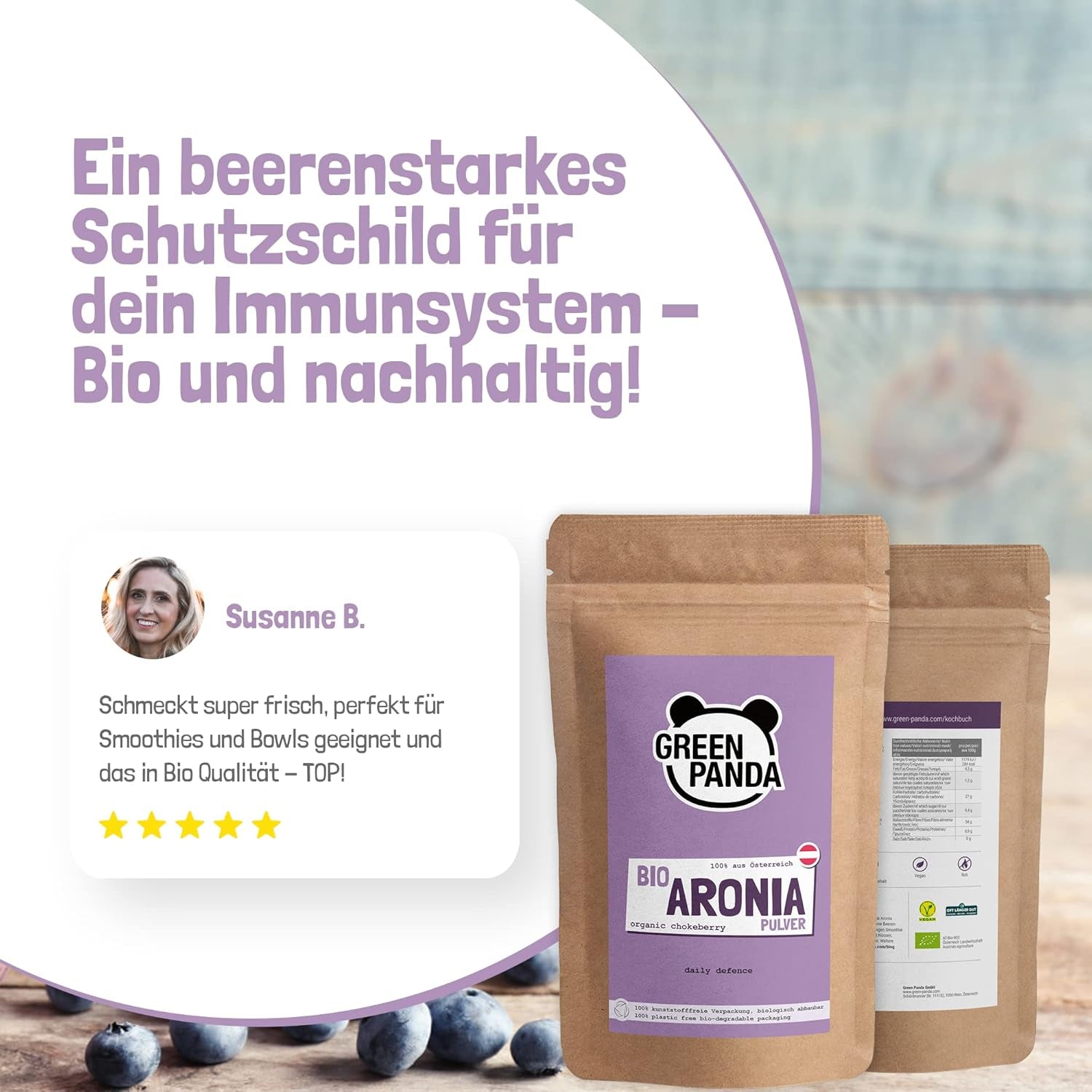 GREEN PANDA® polvere di aronia biologica dall'Austria | Aronia essiccata finemente macinata | Aronia biologica senza additivi | alternativa regionale alla polvere di acai e alle bacche di goji | 500g di prodotti disidratati Naty Shop
