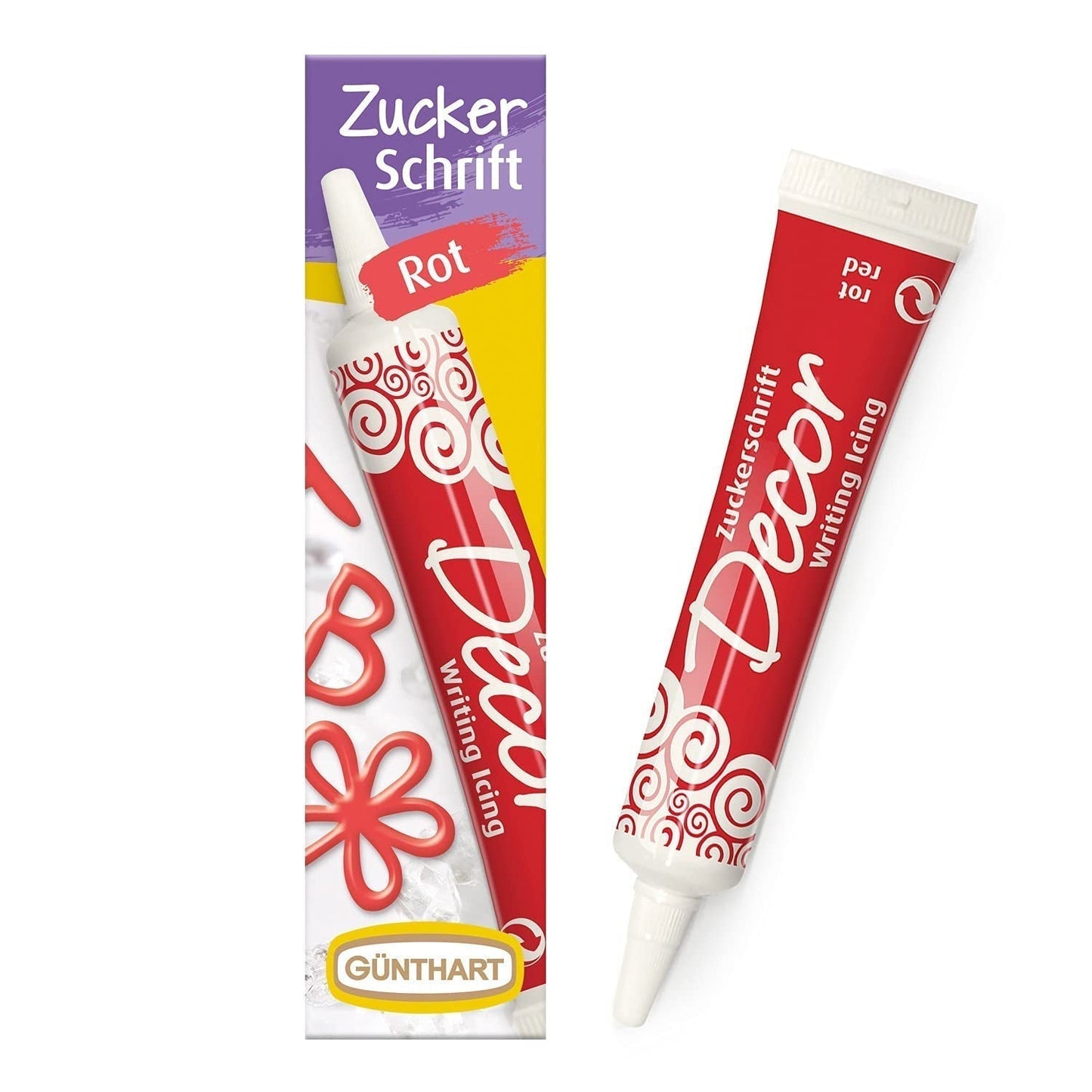 Günthart BackDecor 25g Lettere di zucchero BIANCO per ogni dessert in colore zucchero bianco per bellissime lettere e disegni, 1 confezione (25g) Naty Shop pasta di zucchero 25 G (1 confezione) Carattere di zucchero rosso
