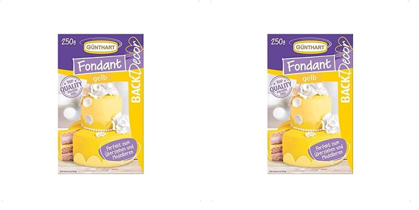 Günthart BackDecor 250 Fondant Green 100% vegano senza olio di palma Resistente agli strappi Per coprire torte e pasticcini Adatto per modellare 1 confezione (1 x 250g) Naty Shop Pasta di zucchero 250G (confezione da 2) Giallo