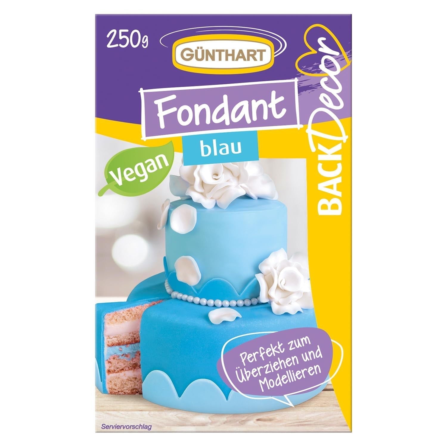 Günthart BackDecor 250 fondente verde, 100% vegano, senza olio di palma, resistente agli strappi per coprire torte e pasticcini, adatto per modellare, 1 confezione (1 x 250 g) Naty Shop pasta di zucchero 250 G (1 confezione) Blu